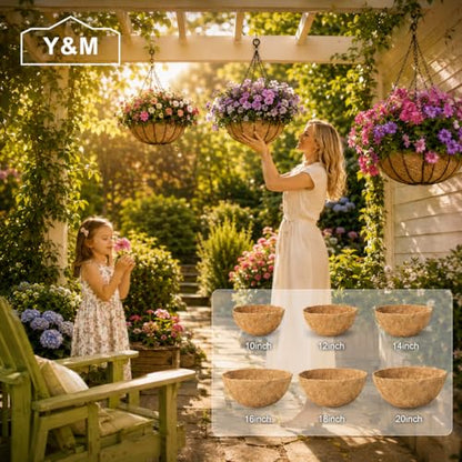 Y&M 2pcs 10inch Round Coconut Fiber Liner, Natural Coir Replacement for 10'' Hanging Planter Basket - color: 2pcs 10in Round