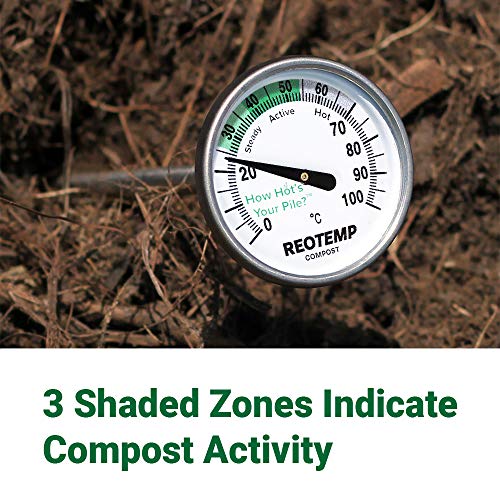 Reotemp 20 Inch Celsius Backyard Compost Thermometer with Digital Composting Guide