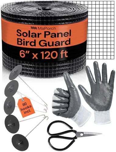 Solar Panel Bird Guard 6" x 120ft Roll, Scissors, Gloves, 80 Hooks, Maporch - size: 6"x120FT