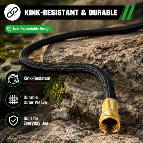 Black Non Expandable Garden Hose 100ft with 10 Function Nozzle, Lightweight 100 ft Water Hose for Yard, Lawn, Camping - color: Blcak, size: 100FT