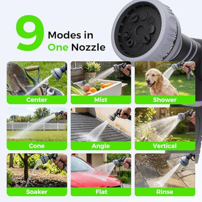 Retractable Garden Hose Reel, 5/8in 100 ft Hose Reel with 9 Patterns Nozzle - color: Grey