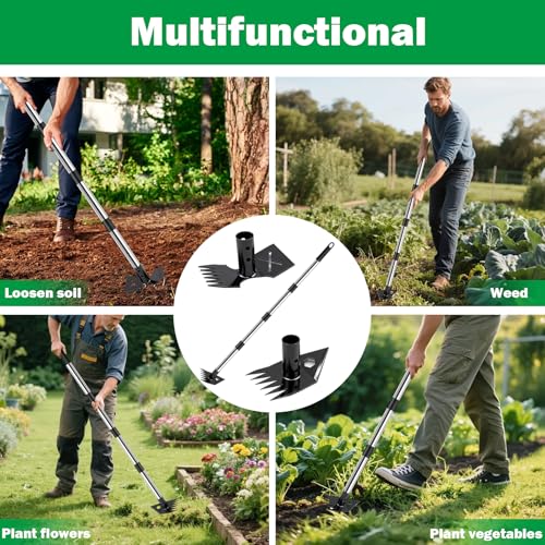 Weed Puller Tool with Long Handle,2-in-1 Heavy-Duty Weed Rake-60 Adjustable,Handle Hoe Garden Tools for Planting,Loosening Soil,Patio,Yard, Garden and Lawn