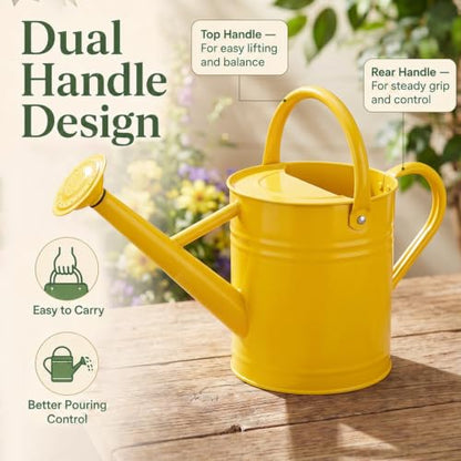 1 Gallon Metal Watering Can for Indoor Outdoor Plants, Sunflower Yellow - color: Sunflower Yellow