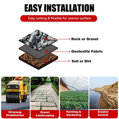 3.2oz 13ftx108ft Driveway Fabric, Premium weed barrier landscape fabric heavy duty Underlayment, Commercial Grade Driveway Road Fabric, Geotextile Fabric for Soil Stabilization, landscaping - size: 3.2oz-13ftx108ft