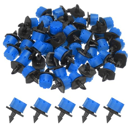 M METERXITY 100-Pack 360 Degree Adjustable Irrigation Dripper, 1/4 Inch Barbed Emitter Drip Sprinklers for Garden/Greenhouse/Flower Bed/Watering System, Anti-Clogging Emitters [Blue] - color: Blue