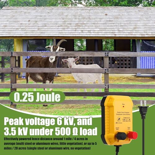 MorningRo Electric Fence Charger Kit 0.25J 5 Mile 50 Insulators 250ft Wire - style: 0.25 Joule
