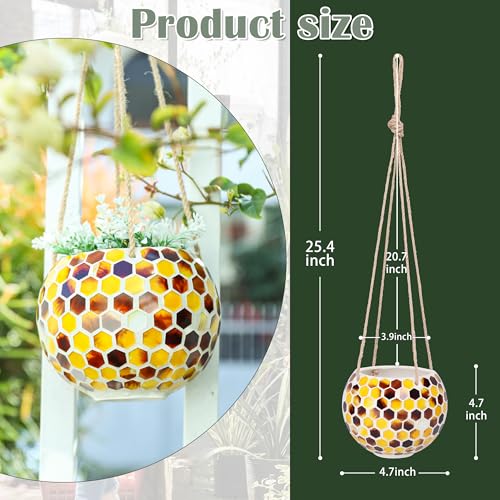 Ceramic Hanging Planter, Yellow Mosaic Bee Style Flower Plant Pot - color: Yellow