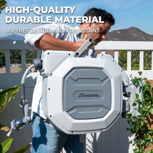 1/2" x 100 FT Heavy Duty Retractable Garden Hose Reel, Grey - color: Grey, size: 1/2" 100 FT