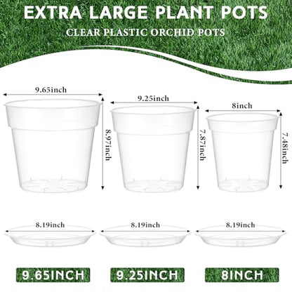 Baderke 3 Pack Clear Nursery Pot,8 Inches,9.25 Inches,9.6 Inch - size: 8 Inches, 9.25 Inches, 9.65 Inches