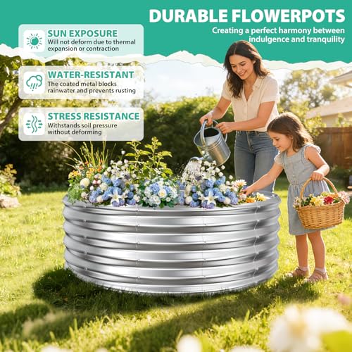YSEJOMP 17" Tall 48" Diameter Round Raised Garden Bed Kits Outdoor Silver - color: Silver, size: 48 Dia X 16.5 inches