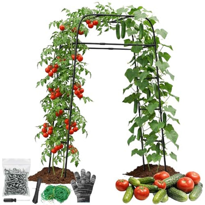 Garden Arch Trellis for Climbing Plants, 83" High Metal Cucumber Trellis & Tomato Cage, Rustproof Steel Tunnel Support for Squash, Pumpkin, Vegetables with Screw Fixation (32.3" L x 39.4" W) - style: 83" High x 32" Long (2-Arch)