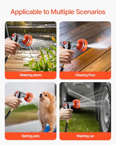 VEVOR Retractable Garden Hose Reel, 5/8 Inch x 100 ft Wall Mounted Hose Reel, Heavy Duty Garden Hose Reel with 9 Patterns Nozzle, Any Length Lock, Upgraded Slow Return System and 180°Swivel Bracket - size: 5/8 in x 100 ft