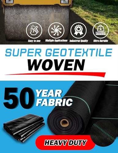 Super Geotextile Woven Geotextile Fabric for Driveway and Road Stabilization, Construction Underlayment, Erosion Control, Commercial Grade 50 Year for Gravel Roads and Pavers (17.5x30) Ships Folded - size: 17.5' x 30'