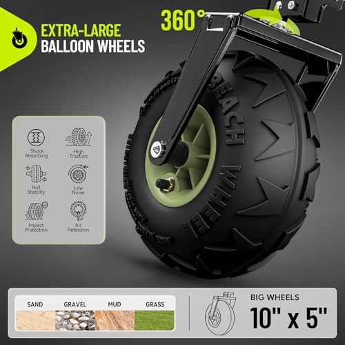 HIKEMOON 400L Large Beach Collapsible Wagon with Balloon Wheels, Black - color: Black-b