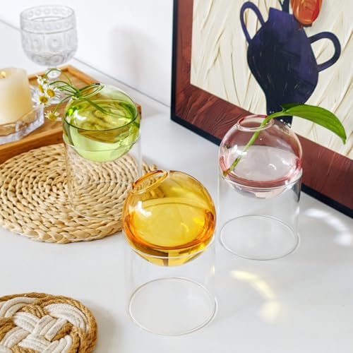3-Pack Desktop Glass Planter Hydroponics Vase & Plant Propagation Station with Removable Stand | Colorful Glass Vase Set - Green, Pink, Amber - color: Amber + Green + Pink