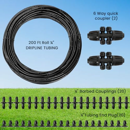 MIXC 1/4" Irrigation Dripline Tubing with Built-In Emitters, 200 Ft Roll - size: 200FT