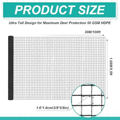 5.5ft*100ft Deer Fence Netting, Heavy Duty HDPE Mesh Animal Barrier, Black - size: 5.5ft*100ft