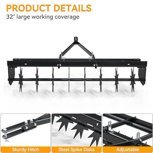 YINTATECH 48" Lawn Aerator Tow Behind with Universal Hitch for spike Aerator, Black