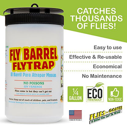 Flies Be Gone Fly Trap - Disposable Protein-Powered Attractant Fly Catcher - Made in USA - Natural Bait Trap for Patios, Ranches; Easy to Use Outdoor Trap, Keeps Flies from Coming Indoors.