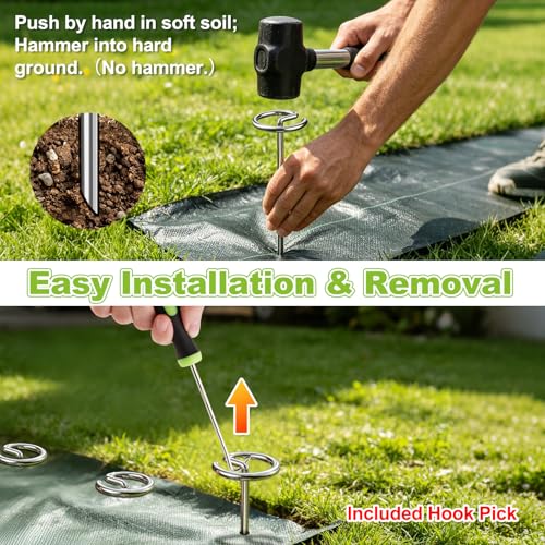 Landscape Fabric Pins 120 Pcs, Thickened 8 Gauge Galvanized Landscape Staples with Pick Hook, 6 Inch G-Shaped Circle Top Garden Stakes for Weed Barrier, Tarps, Inflatables, Outdoor Decorations