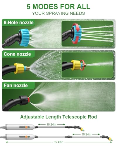 Battery Powered Garden Sprayer 2 Gallon, Electric Pump Sprayer with 3 Mist Nozzles, Rechargeable Handle, Telescopic Wand, Adjustable Strap, Water Spray Weed Sprayer for Lawn, Garden, Yard, Plants - size: 2 GAL