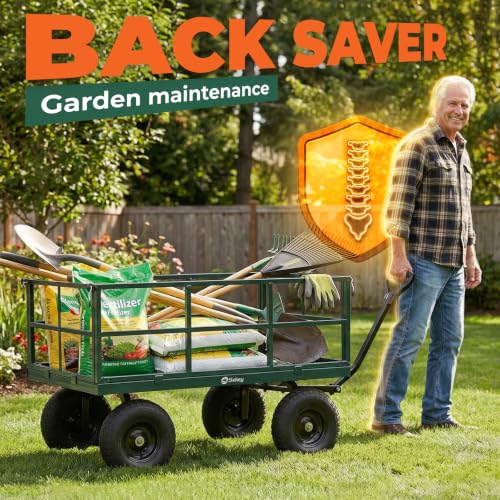 Sekey 12 Cu Ft Steel Garden Cart, 1600 lb Capacity, Towable Handle - color: Green, size: 1600LBS