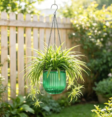 Melphoe 2 Pack Self Watering Hanging Planters Indoor Flower Pots, 5.3/8.3 Inch Outdoor Hanging Basket, Plant Hanger with 3Hooks Drainage Holes for Garden Home (Emerald) - color: Emerald, size: 8.3''+5.3''