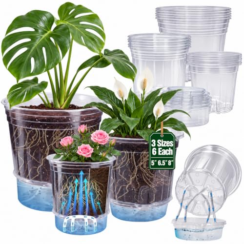 Bluepro Self Watering Pots for Indoor Plants, 8/6.5/5 Inch, 18-Pack - size: 5/6.5/8 Inch-18Pcs