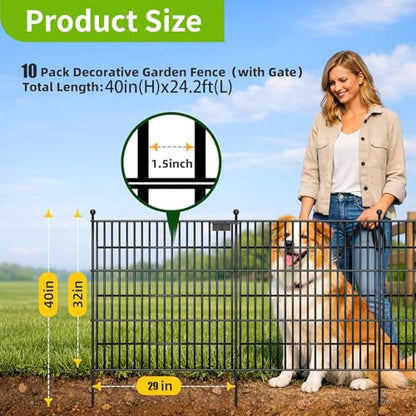 10 Panel No Dig Decorative Garden with Gate 32" H x 24.2'L - size: 32 in(H)×29in(L)