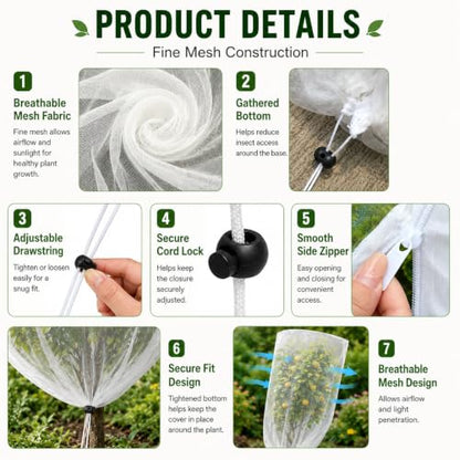 4-Pack Fine Mesh Plant Cover with Drawstring, 3.3x4.9FT - 4.0x4.9FT, Reusable Garden Netting for Vegetables, Flowers, Fruit Trees and Potted Plants, Insect Barrier Plant Protection Net - size: 3.3*4.9Ft + 4.0*4.9Ft-4pack