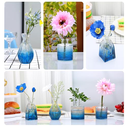 Glass Bud Vases 4 Pack, Small Deepblue Flower Vases for Wedding Centerpiece - color: Deepblue
