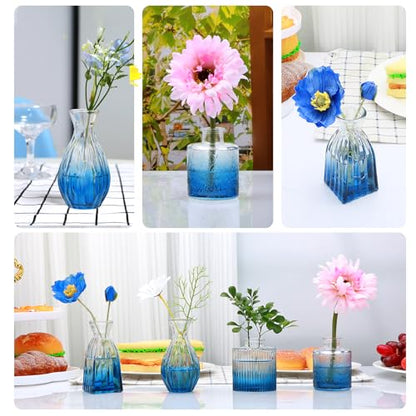 Glass Bud Vases 4 Pack, Small Deepblue Flower Vases for Wedding Centerpiece - color: Deepblue