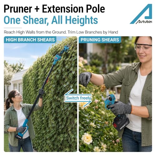 4 in 1 Pole Saw & Electric Pruning Shears Combo, 16Ft Reach, 2 Batteries