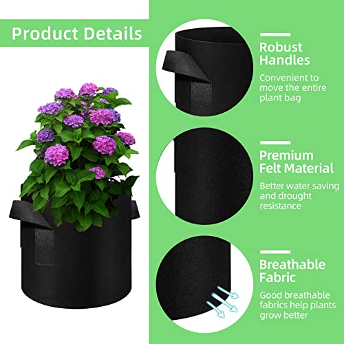 10 Gallon Garden Grow Bags, 30 Pack 10 Gal Planter Bags Fabric Pot Bags, Nonwoven Grow Bags Heavy Duty Aeration Pots with Handles, Garden Fabric Planters for Vegetables Flowers (Black) - color: Black-30 Pack