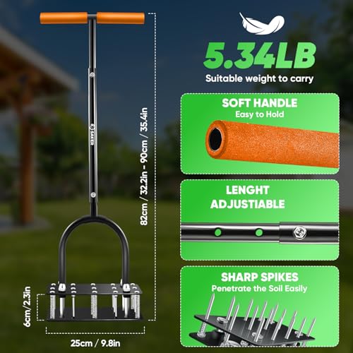 Saker Manual Lawn Aerator Tool with 15 Iron Spikes Orange - color: Orange