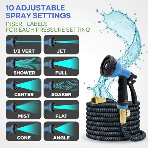 J&B XpandaHose 75ft Expandable Garden Hose, Lightweight, Brass Connectors - color: Blue/Black, size: 75ft