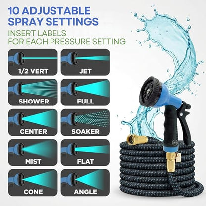 J&B XpandaHose 75ft Expandable Garden Hose, Lightweight, Brass Connectors - color: Blue/Black, size: 75ft