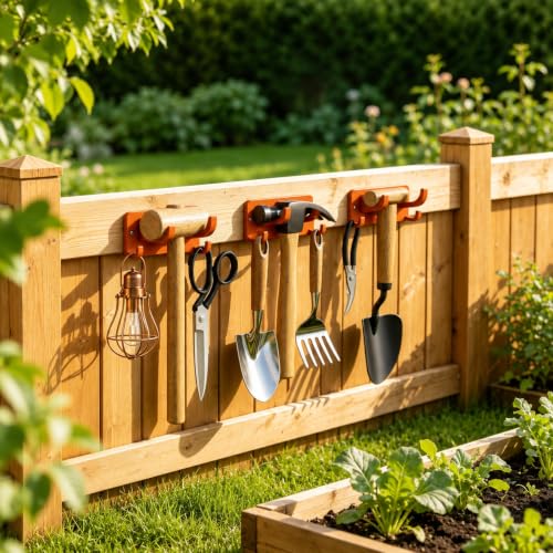 Garden & Garage Tool Organizer, 8 Pack Wall Mounted Utility Hooks for Hand Tools, ABS Small Tool Holder for Hammer, Pruning Shears, Trowel, Scissors, Gloves and Garden Shed Storaged - Orange - color: Orange