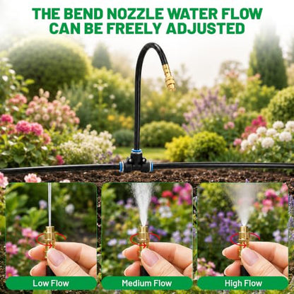 Garden Misting System, 200FT 1/4" Irrigation Tubing with 32 Adjustable Brass Sprinkler Heads, 360° Micro Sprinkler Watering Kit for Raised Beds, Vegetable Garden, Greenhouse & Outdoor Plants - size: 200FT