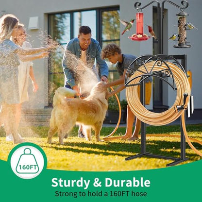 TomCare Garden Hose Holder, Heavy Duty Stand for 160FT Hose with 4 Spikes - color: Matte Black, size: 15.2″ W