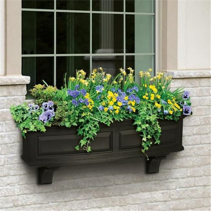 Pemberly Row 3ft Weatherproof Plastic Window Box, Black Finish, UV-Resistant Polyethylene Resin, Built-in Water Reservoir, Double Wall Design, 36 in Planter for Outdoor Garden or Patio Use - color: Black