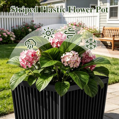 24" Tapered Tall Planters for Outdoor Plants with Tray&Shelf, Black - color: Black2-smooth
