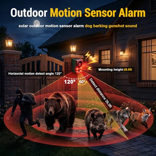 ChunHee Solar Outdoor Motion Sensor Alarm Dog Barking Gunshot Sound 130dB - color: Red-2pack