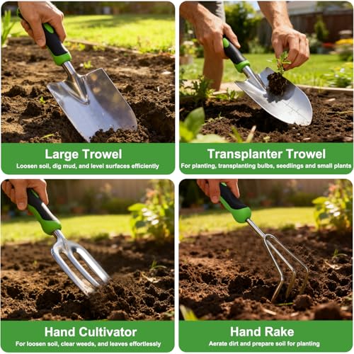 Yesker Gardening Tools 9-Piece Heavy Duty Garden Tool Set Gardening Supplies Gifts for Women Men Gardening Hand Tool Kit with Non-Slip Ergonomic Handle, Garden Bag, Durable Gloves and Shears, Green - size: 9PCS Black Green