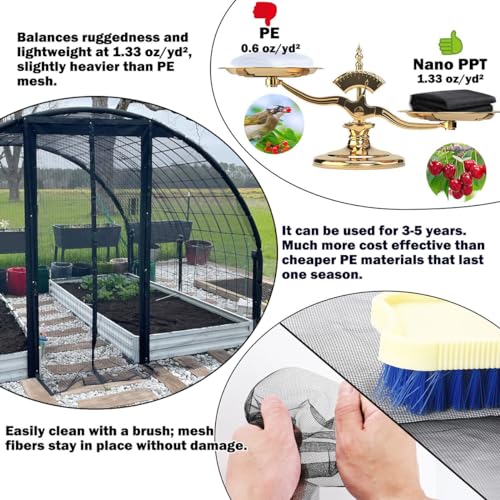 Thicker Garden Mesh Netting, 8.2’ x 33’ Ultra Fine Black Plant Row Covers - size: 8.2FT x 33FT