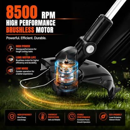 18 Inch Brushless Electric Lawn Mower and 12 Inch Trimmer Combo - color: 18'' Lawn Mower+Weed Wacker, size: 2*5.0Ah+2*2.0Ah