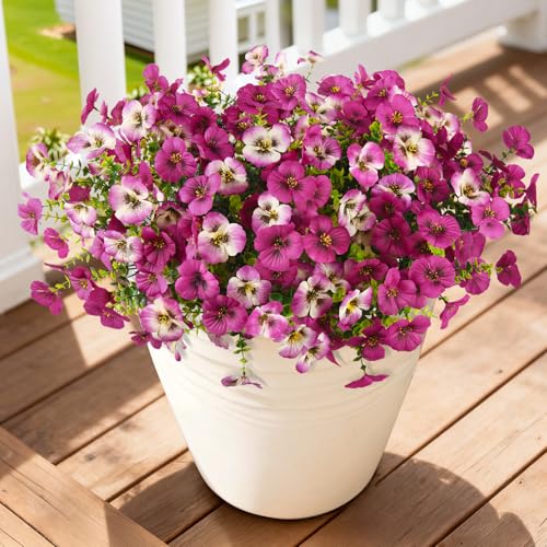 INQCMY Fake Artificial Pansy Flowers Plants for Outdoors UV Resistant - color: Gradient Double Pink