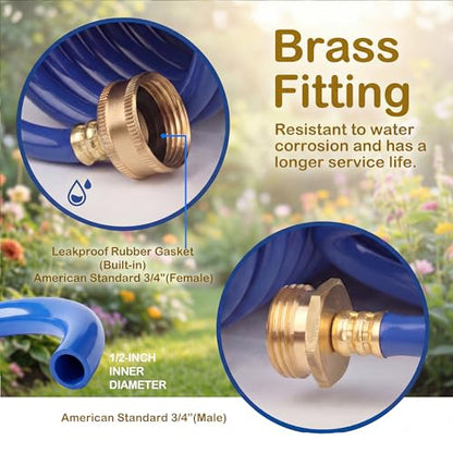15FT EVA Curly Garden Hose, 1/2 in Blue Hose, Brass GHT Fittings - size: 15FT