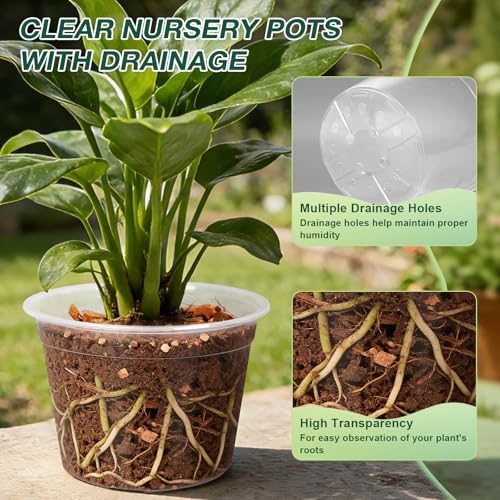 10 Inch Clear Nursery Pots with Drainage Holes, 4 Pack Flexible Large Plant Pots for Plants, Plastic Clear Nursery Pots for Seedling, Shrubs, Herbs, Flowers, Vegetables - size: 10 Inch
