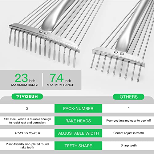VIVOSUN 2-Piece Leaf Rake Set - Adjustable Garden/Camping Rake with 15/9 Tines, Collapsing Tines & Telescopic Handle (64'' & 30'') - style: 64'' & 30'' Leaf Rake Set